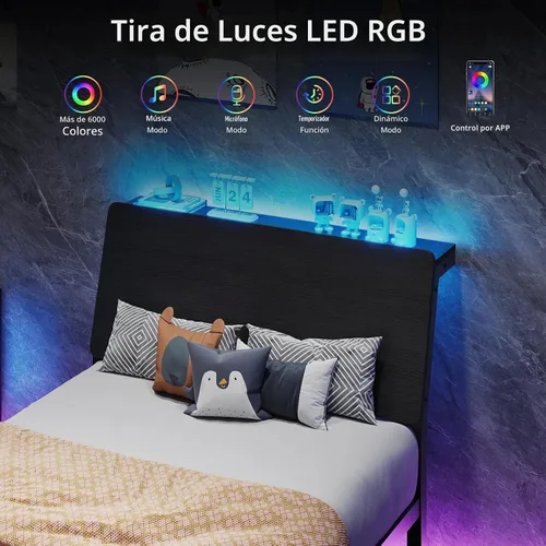 Vista 3 de MaverickFurni Base de cama individual con luces LED y cabecera