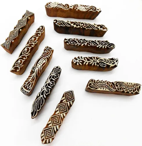 Vista 5 de CraftsofIndia® - Sellos de madera con estampado de henna mehendi con diseño de bordes (6 unidades)