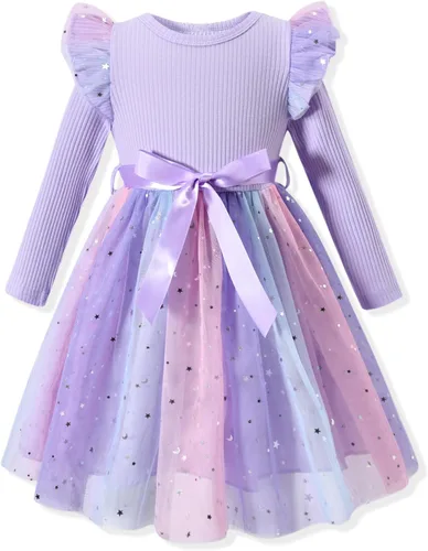 Vista 22 de Vestido de tul de manga larga para niña pequeña de 1 a 5 años Negro