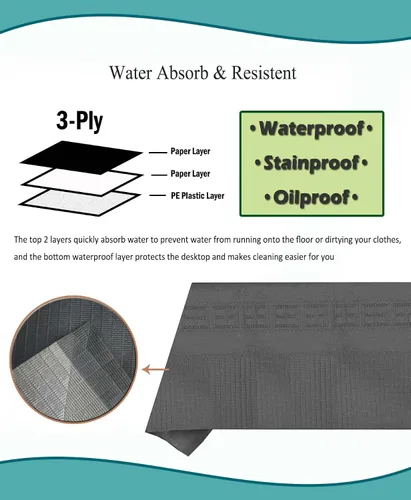 Vista 3 de Black Disposable Paper Tablecloth for Rectangle Tables 4 Pack, 54×108 Inch Waterproof 2 Ply Paper with Plastic Backing, Party Table Cover for