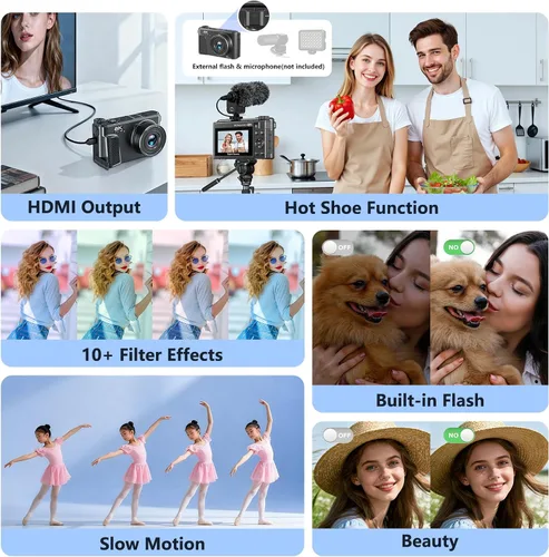 Vista 5 de Cámara digital 8K para fotografía, cámara de vlogging WiFi HD de 88MP para Pavonado