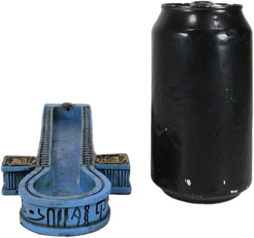 Vista 7 de Ebros Gift Hermosos símbolos jeroglíficos azules egipcios Cartucho dorado Ankh Key Incienso Stick Burner Holder Figurine Gods of Egypt Talismán of