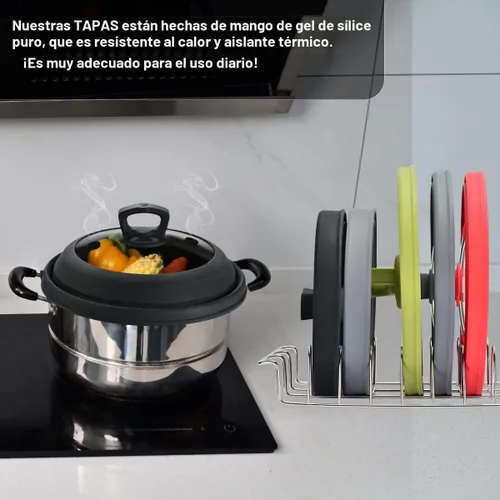 Vista 5 de Tapa protectora de salpicaduras de vidrio ventilado para microondas, con silicona plegable para alimentos como placa de cubierta de olla de 10.8