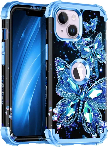 Vista 17 de Miqala Funda compatible con iPhone 13, que brilla en la oscuridad, tres capas, resistente, a prueba de golpes, de plástico duro, funda protectora