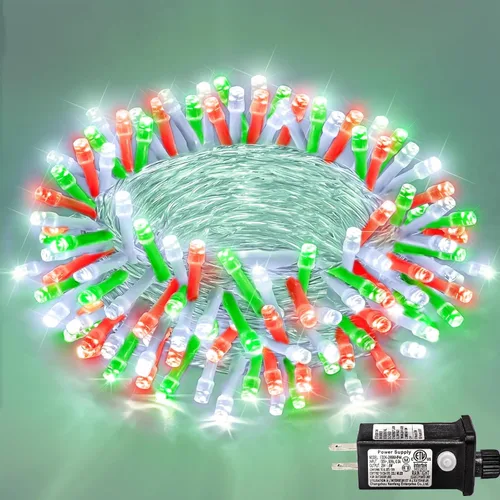 Vista 16 de Guirnalda de 120 luces LED rojas impermeables para exteriores, luces de Navidad rojas de 40 pies, 8 modos, cable transparente, guirnalda de luces