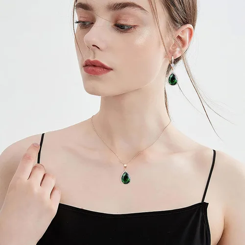 Vista 4 de Linawe - Collar de diamantes en forma de lágrima, collar con forma de pera, collar con dije de circonia cúbica y piedras preciosas, collar
