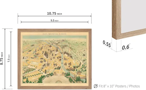 Vista 3 de Poster Master Póster retro de viaje con mapa monumental vintage de Florencia, arte italiano, gran regalo para hombres, mujeres, amantes