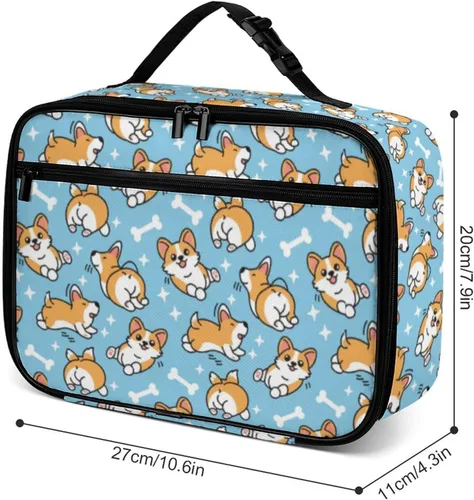Vista 5 de Linda lonchera reutilizable Corgi con aislamiento, bolsa de almuerzo hielera, lonchera para comida y alimentos, bolsa de mano para mujeres, niños