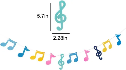 Vista 2 de 3 filas de notas musicales pancartas coloridas notas musicales guirnalda de fiesta temática de música decoración para Rock Roll cumpleaños, baby