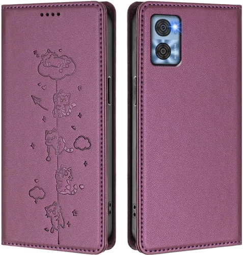 Vista 13 de Wallet Phone Case for Moto E22 4G Cover, Playful Cat PU Leather Phone Cover with 2 Card Slots & Hidden Flip Kickstand, TPU Shockproof Protective