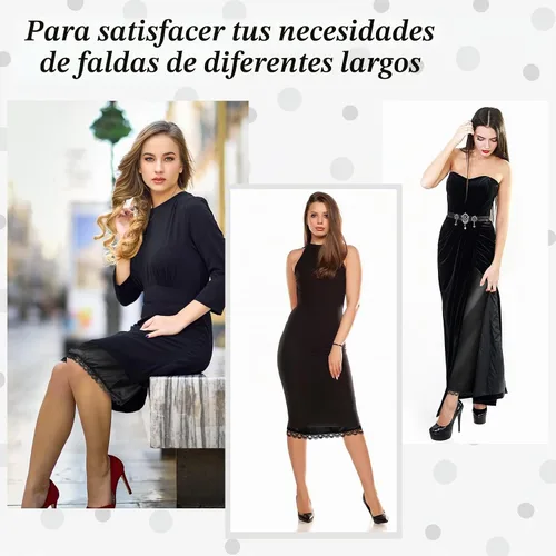 Vista 5 de Mepase 3 Piezas Combinación de Satén para Mujer para Usar Debajo de Vestidos 3 Tipos de Longitud 19, 27, 35 Pulgadas Combinación con Encaje Negro