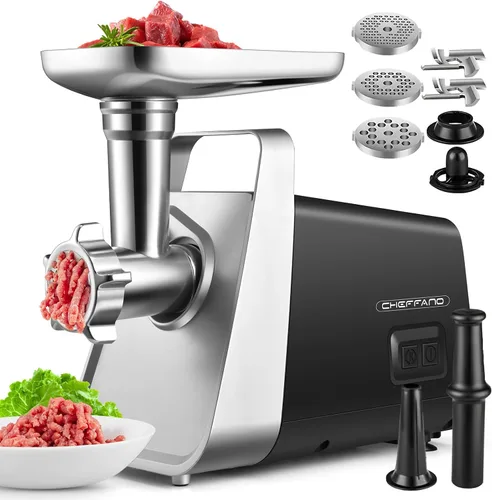 Vista 9 de CHEFFANO Molinillo de carne, picadora de carne eléctrica de acero inoxidable de 2600W, máquina de picado de carne resistente con 2 cuchillas, 3