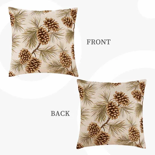 Vista 5 de IBILIU Fundas de almohada de conos de pino de 18 x 18 pulgadas, de algodón y lino, fundas de cojín decorativas para sofá, dormitorio