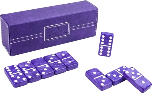 Vista 10 de Juego de dominó Vovotuzzi para adultos, dominó grueso, juego de dominó doble 6 para adultos y niños, 28 fichas de mármol dorado en estuche de cuero