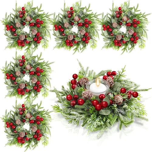 Vista 7 de 4 piezas de corona de anillo de vela de Navidad pequeño armario de cocina decoración de mesa