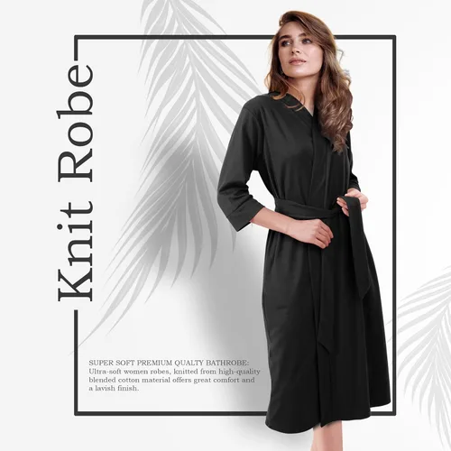 Vista 4 de NY Threads Bata de baño de punto largo para mujer, manga 34, kimono suave, ligero, ropa de descanso
