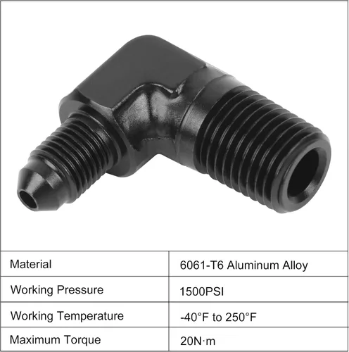 Vista 3 de EVIL ENERGY 3AN macho acampanado a 1/4" NPT tubo adaptador de ajuste de 90 grados aluminio negro 2 piezas