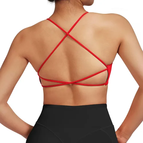 Vista 4 de DOULAFASS Sujetadores deportivos para mujer, con tirantes, sexy, lindo, espalda cruzada, soporte ligero, para entrenamiento, yoga, con copas