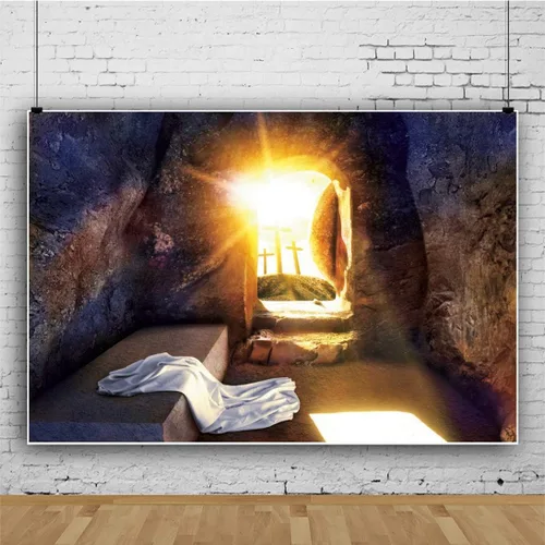 Vista 7 de Leowefowa Telón de fondo de Pascua de Resurrección de Jesús de tela suave y duradera, 5 x 3 pies, control remoto de salida del sol, cruz sagrada