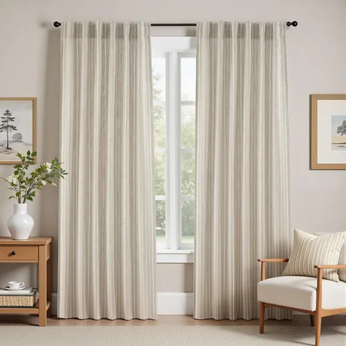 Vista 34 de DriftAway Cortinas de lino 100% opacas a rayas, de doble capa, 96 pulgadas de largo, para sala de estar, dormitorio, hilo teñido, con aislamiento