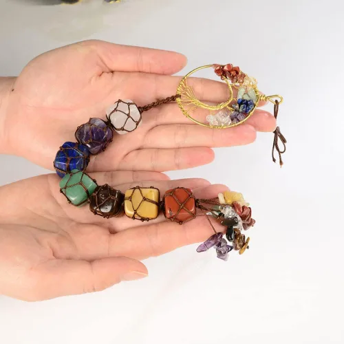 Vista 8 de 2 piezas de árbol de la vida, cristales curativos de 7 chakras, Feng Shui, adorno colgante de meditación para colgar en el automóvil, adorno