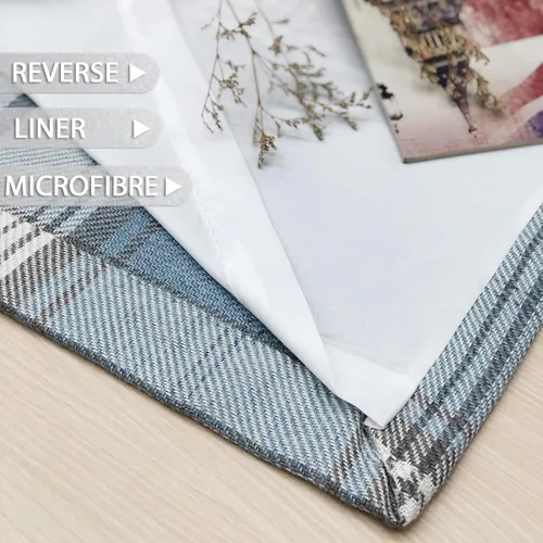 Vista 6 de always4u - Cortinas de cuadros de moda para dormitorio, cortinas de estilo granja para sala de estar, cortinas con ojales para oscurecer la Azul
