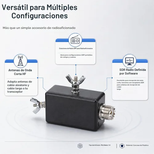 Vista 6 de Balun para antena de alimentación final - Balun 1:9 adecuado para antena de onda corta, estación exterior y muebles