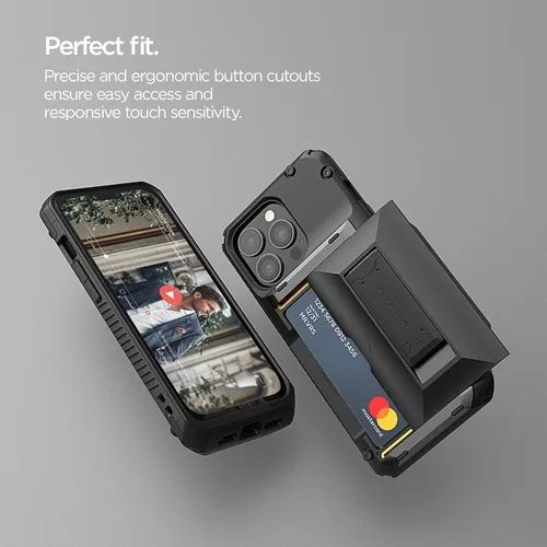 Vista 3 de VRS DESIGN Damda Glide - Funda híbrida para iPhone 13 Pro, ranura para tarjetas con soporte, funda funcional resistente compatible con iPhone 13 Pro