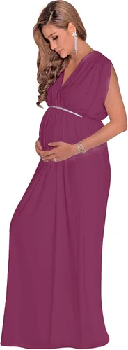 Vista 3 de KOH KOH Vestido largo de maternidad con cuello en V y manga corta para mujer