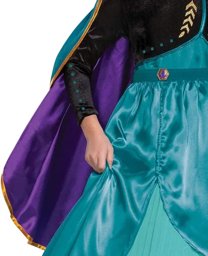 Vista 4 de Disfraz de Disney Frozen 2 Anna para niñas, vestido glam de prestigio y atuendo de capa