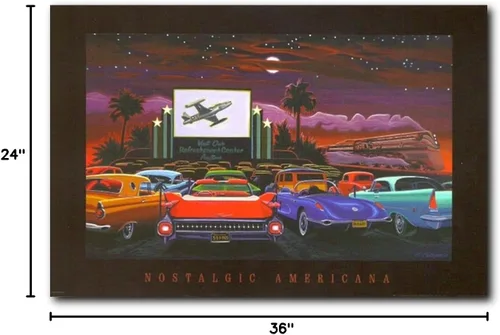 Vista 2 de Cuadro decorativo para pared, póster con texto en inglés «The Drive In Nostalgic Americana» (24 x 36 pulgadas)