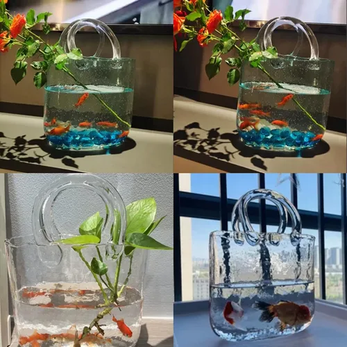 Vista 7 de Florero para flores, florero de cristal hecho a mano con forma de cuenco de peces de burbujas, florero con forma de florero para boda, hogar, sala
