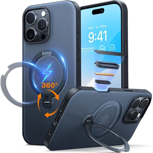 Vista 13 de TORRAS Q3 Spin - Funda para iPhone 14 Pro Max con soporte magnético 360, color negro