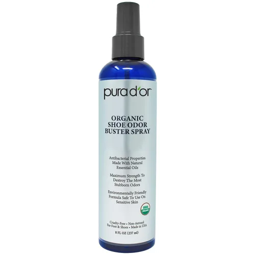 Vista 8 de PURA D'OR Spray orgánico eliminador de olores para zapatos y pies (8 onzas) desodoriza y elimina los malos olores con eucalipto, menta, árbol de té