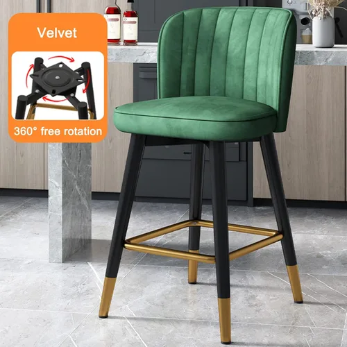 Vista 4 de Taburetes de bar giratorios de terciopelo con respaldo para isla de cocina, comedor y sillas tapizadas para bar en casa. Verde