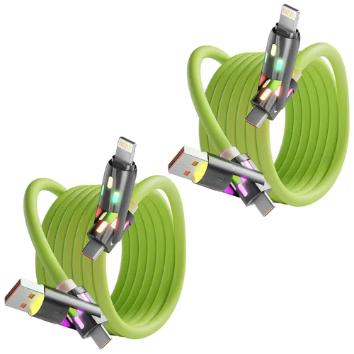 Vista 11 de Cable USB C a Lightning, cable de carga 4 en 1 de 240 W, 5 pies, cable de carga múltiple USB A/C a C/Lightning con luz para iPhone 16/15/14/13
