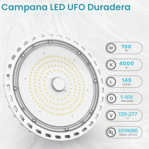 Vista 2 de HYPERLITE UFO LED High Bay Lights: 100W 5000K, Low Bay LED Lights UL Listed