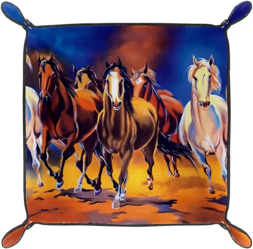 Vista 2 de Desheze Watercolor Running Horse Leather Storage Box Foldable for Watch Key Coin
