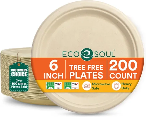 Vista 35 de ECO SOUL - Platos de papel compostables de 9 pulgadas (paquete de 200) biodegradables, resistentes, desechables, ecológicos para cena de Navidad