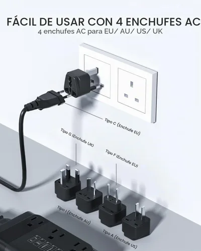 Vista 2 de DOACE Convertidor de voltaje de EE. UU. a Europa para alisador de cabello Negro