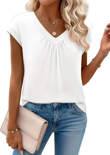 Vista 6 de Zeagoo Camisetas de manga corta con cuello en V para mujer, ropa de negocios, ropa de trabajo, ropa de moda