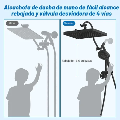 Vista 5 de Hibbent cUPC Certificado Combo de Cabezal de Ducha de 13'', Cabezal de Ducha de Lluvia de Alta Presión con 5 Modos de Rociado, Ducha de Mano con 10