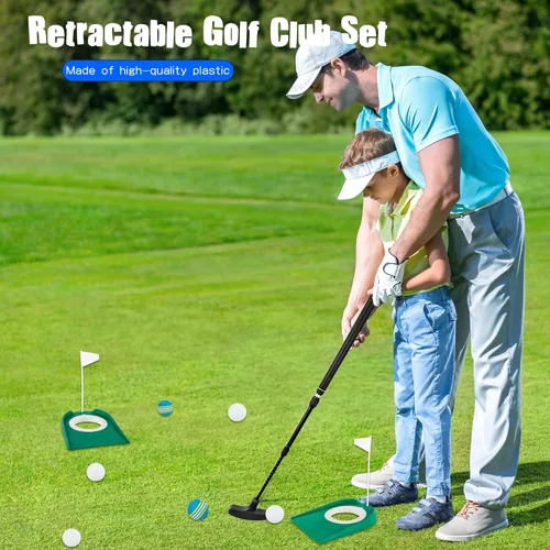Vista 4 de Juego de 2 palos de golf ajustables para niños, adolescentes, diestros o zurdos, de dos vías, para hombres y mujeres, 4 pelotas de entrenamiento