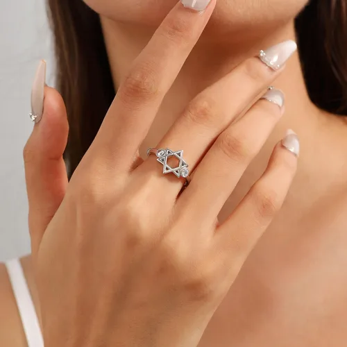 Vista 29 de Jewmon Anillo de plata de ley con estrella de David para mujer – Anillo ajustable Magen David – Amuleto Wicca – Regalos judíos