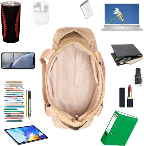 Vista 5 de Bolso de mano, bolso de hombro Mulititi, bolsillos de lona, bolso de vacaciones con cremallera, bolso de trabajo, regalos para mujer