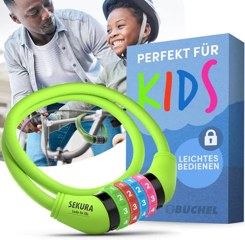Vista 8 de Büchel Cable de bloqueo de bicicleta para niños, colorido y sin llave, asegura la bicicleta de tu hijo, accesorio de bicicleta fácil de usar