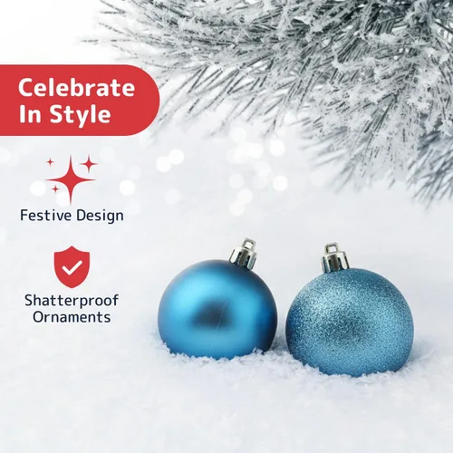 Vista 6 de PREXTEX - Juego de 36 adornos navideños azules para árbol de Navidad: bolas navideñas inastillables en color aguamarina y azul verdoso en tamaños