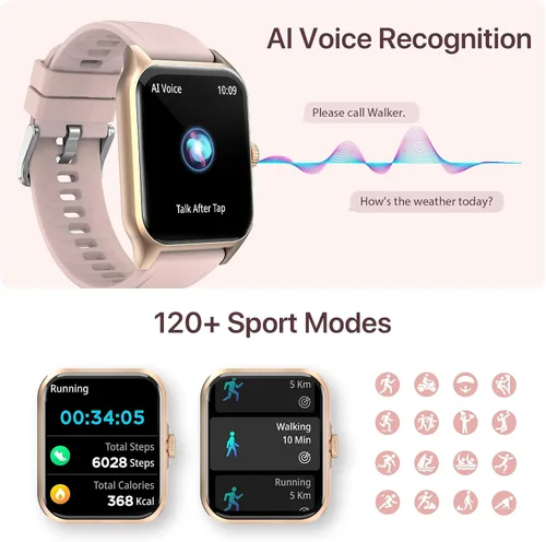 Vista 5 de WalkerFit Relojes inteligentes para mujer: reloj de fitness para Android, regalos para ella, reloj inteligente con monitor de frecuencia cardíaca