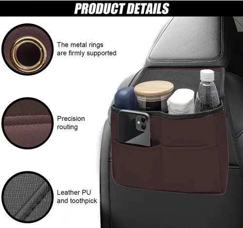 Vista 3 de Organizador de asiento trasero de automóvil, bolsa de almacenamiento impermeable de piel sintética para colgar en el automóvil, organizador