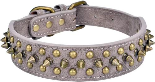 Vista 32 de Collar ajustable de piel sintética con remaches de clavos para gatos, cachorros y perros.